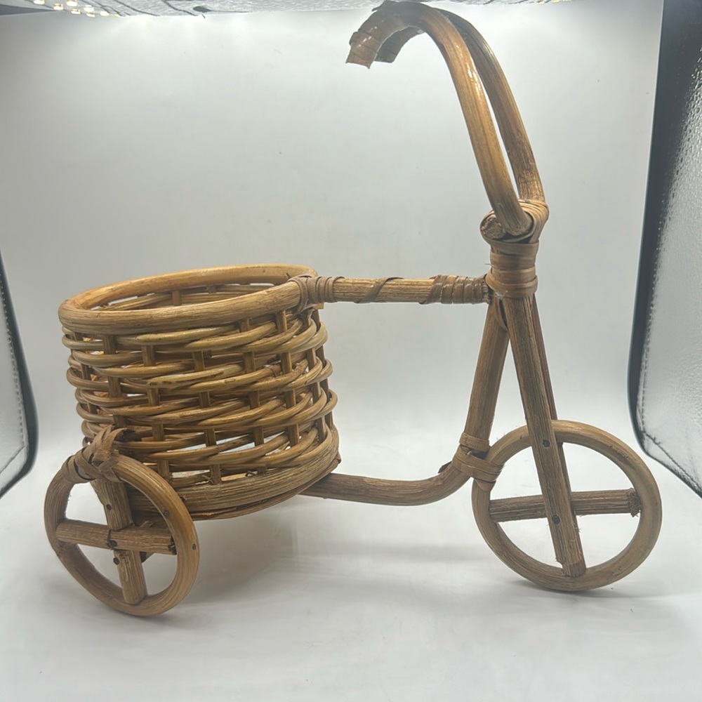 Vtg BOHO Rattan Planter Bike